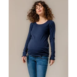 Prénatal zwangerschapsshirt lange mouwen effen blauw