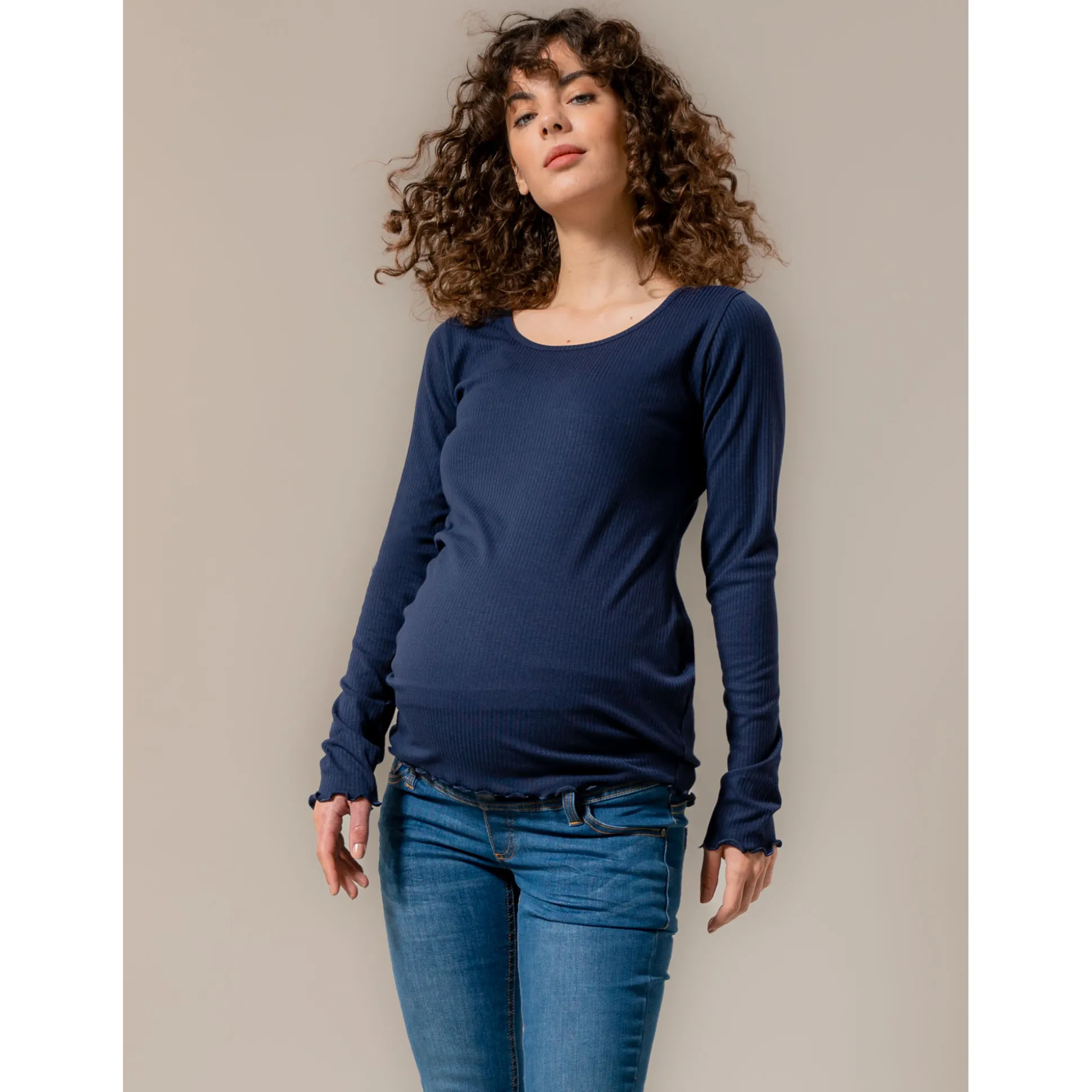 Prénatal zwangerschapsshirt lange mouwen effen blauw