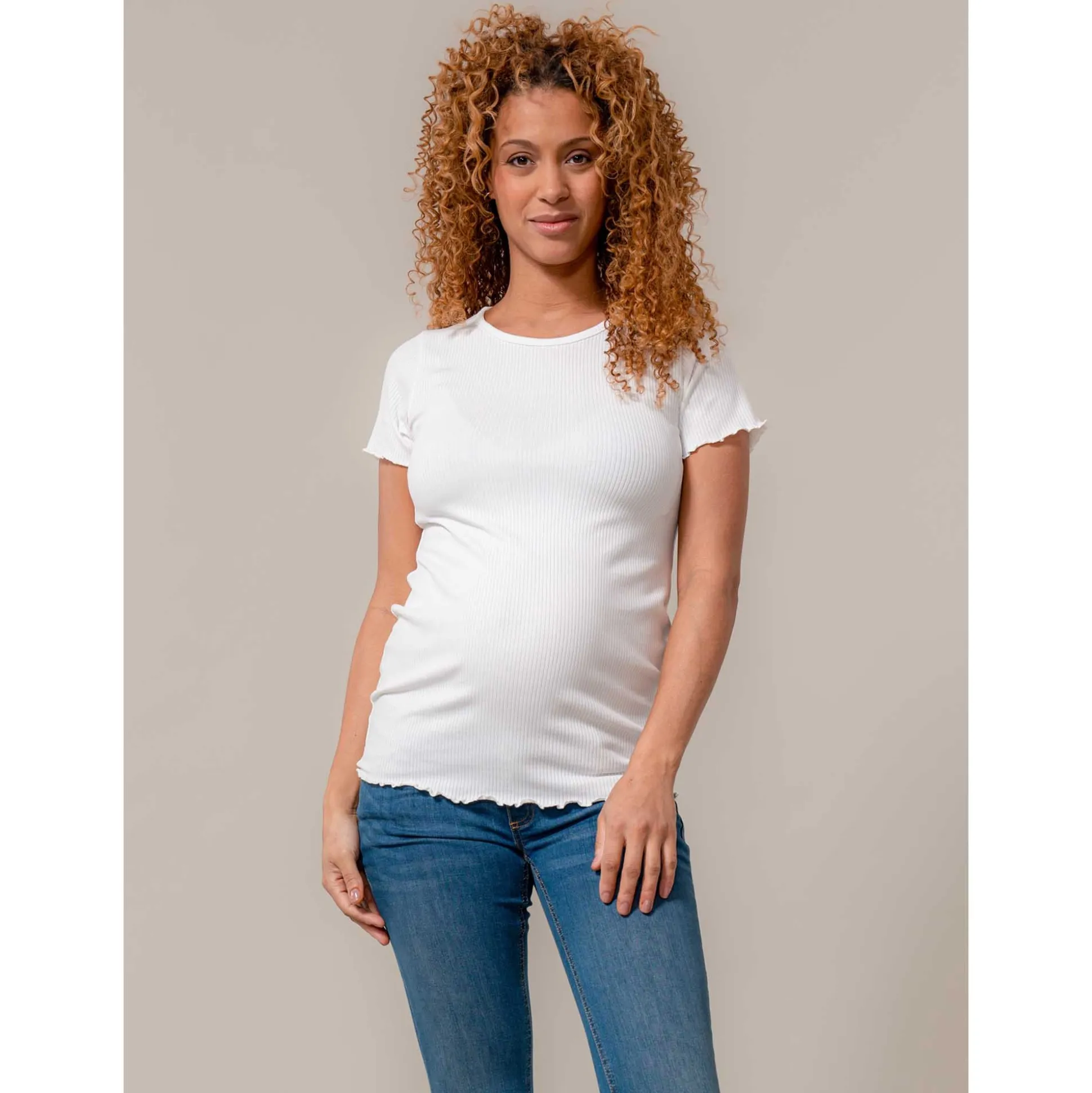 Prénatal zwangerschapsshirt korte mouwen effen beige