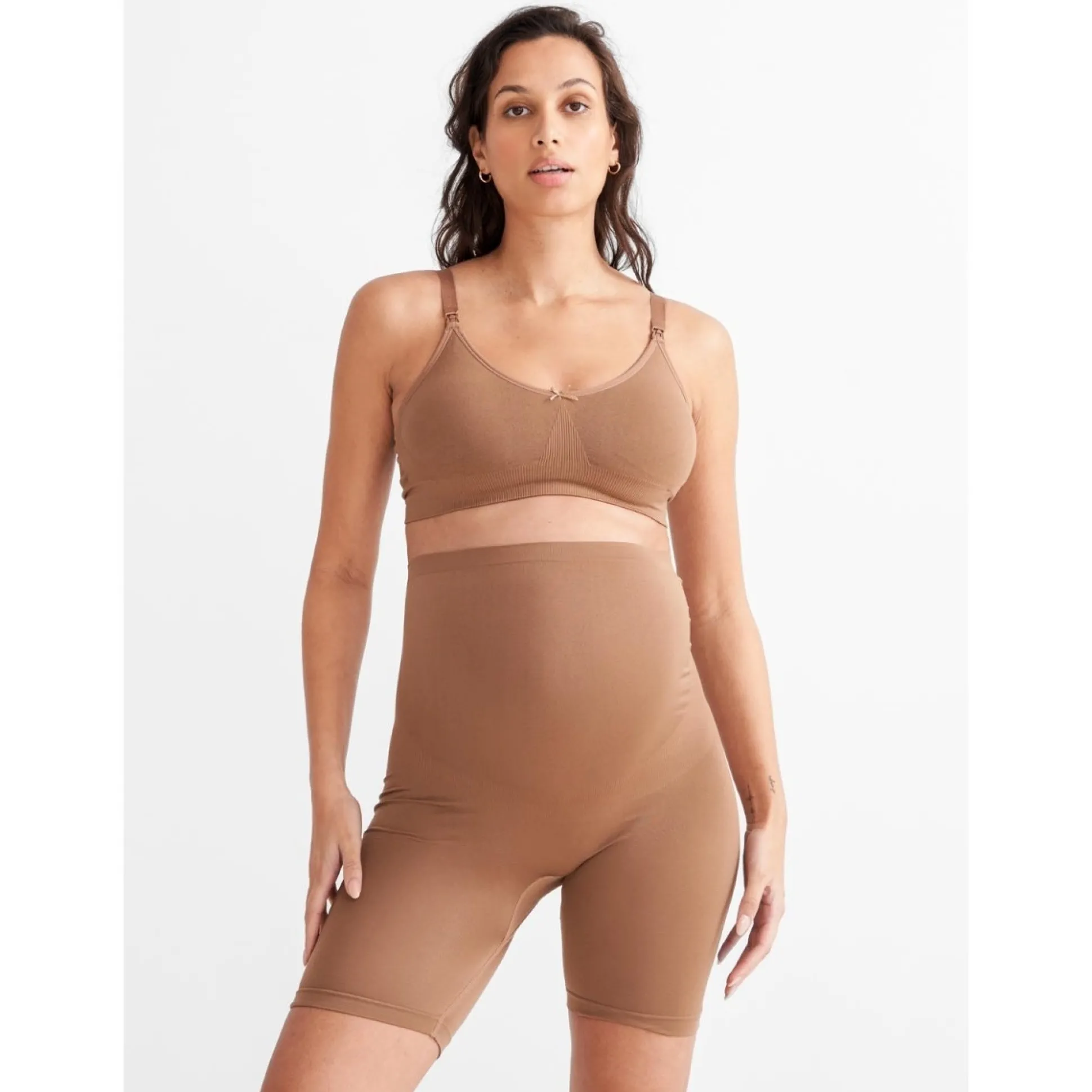 Prénatal zwangerschapsshort seamless lang effen bruin