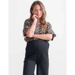 Prénatal zwangerschapstop korte mouwen panterprint bruin