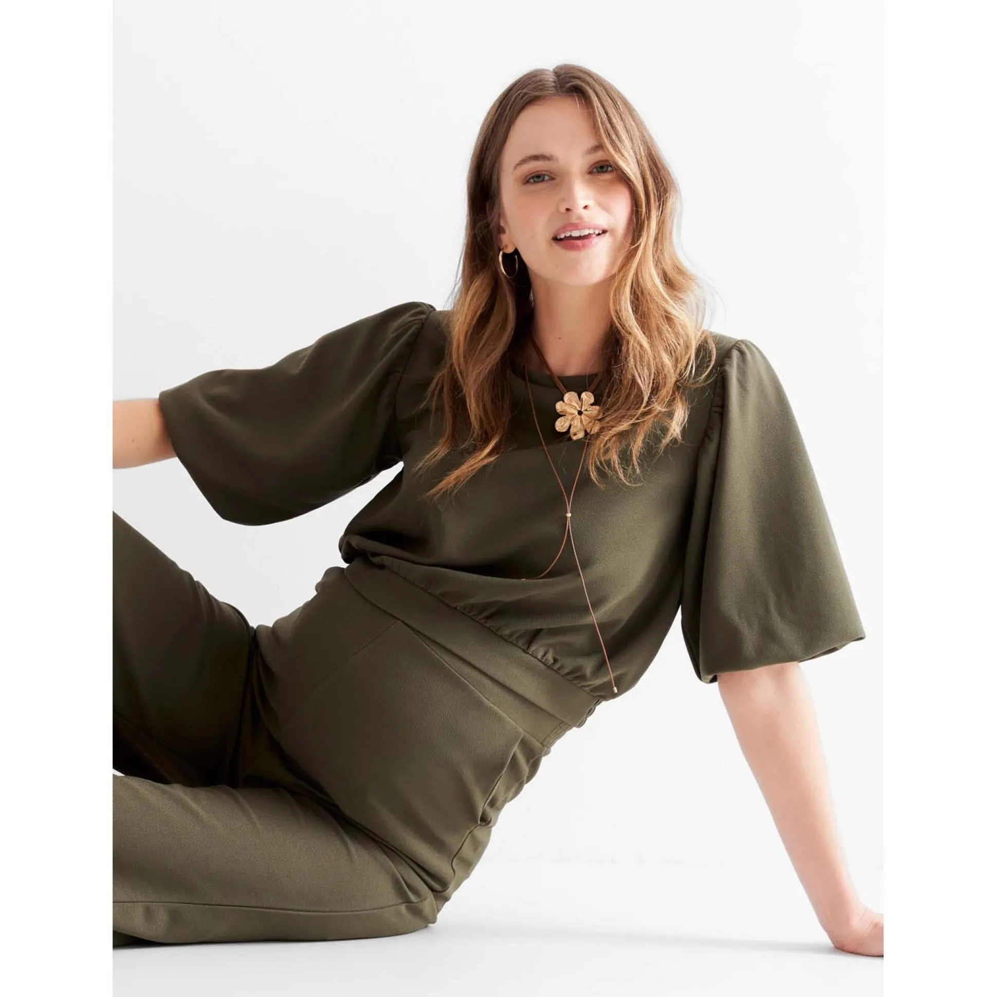 Prénatal zwangerschapstop korte mouwen effen groen