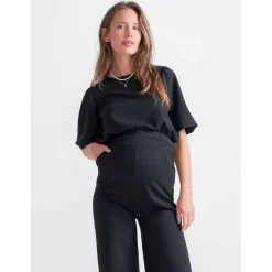 Prénatal zwangerschapstop korte mouwen effen zwart
