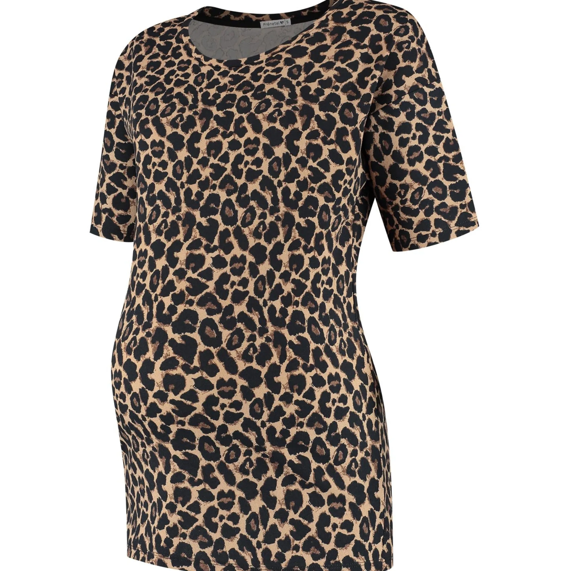 Prénatal zwangerschapstop korte mouwen panterprint zwart
