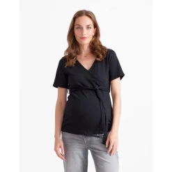 Prénatal zwangerschapstop korte mouwen effen zwart