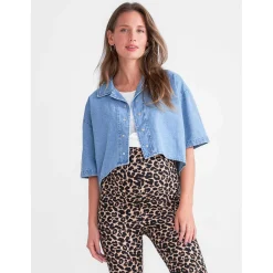 Prénatal zwangerschapstop driekwart mouwen effen blauw