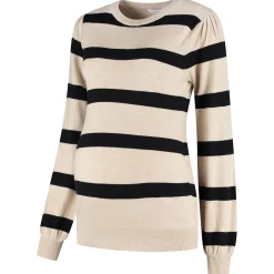 Prénatal zwangerschapstrui lange mouwen strepen beige