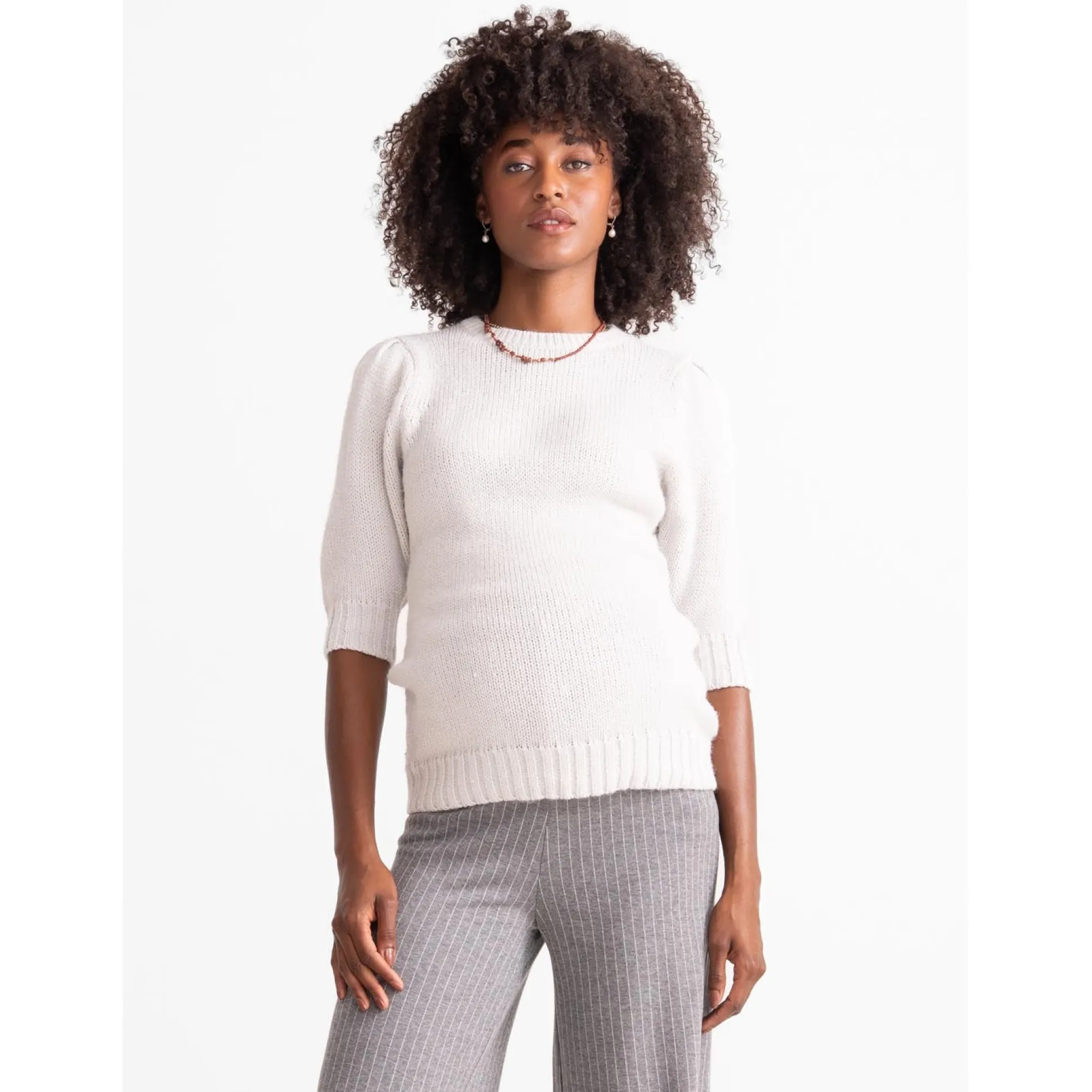 Prénatal zwangerschapstrui driekwart mouwen effen wit