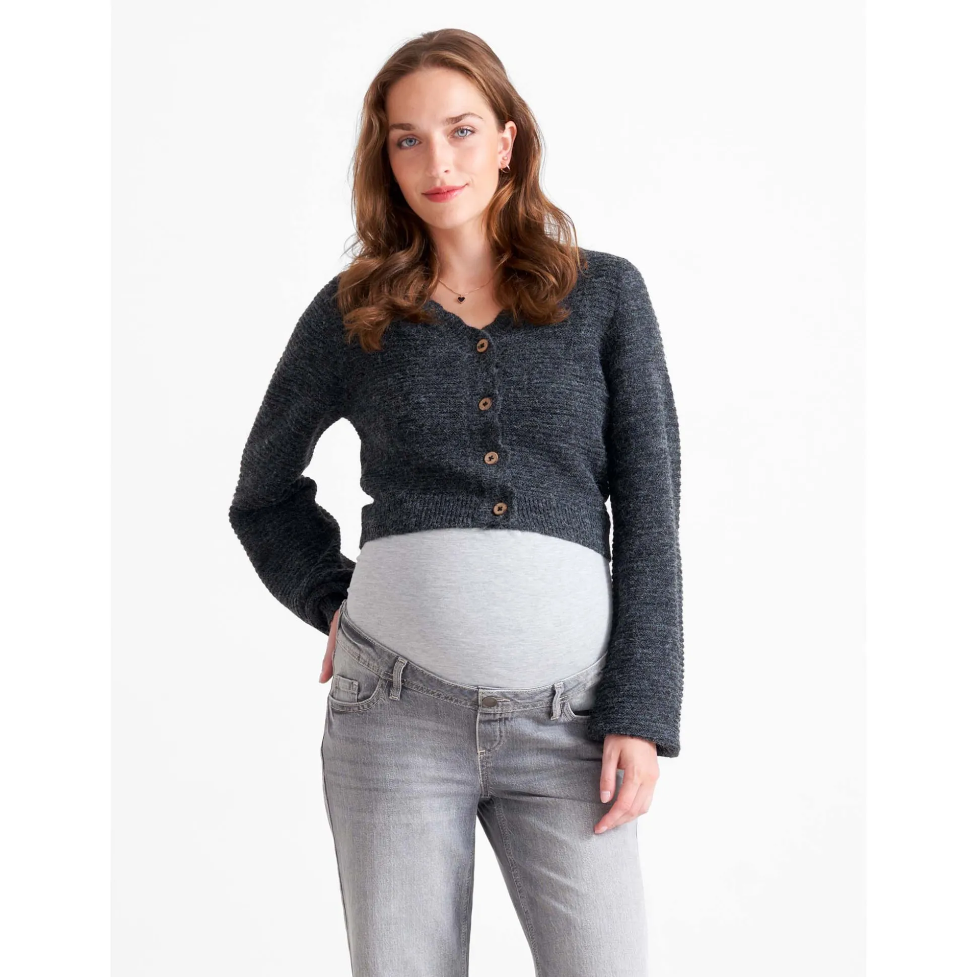 Prénatal zwangerschapsvest lange mouwen effen antraciet