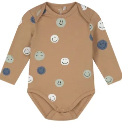 Préntal romper smiley lange mouwen all over print bruin
