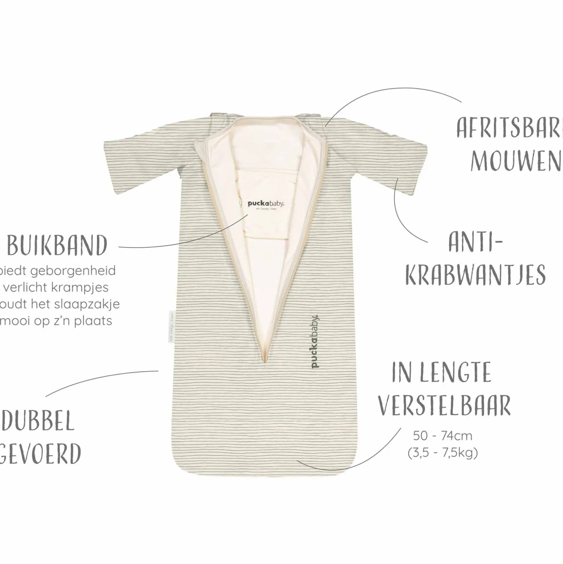 Puckababy newborn slaapzak Green Stripes