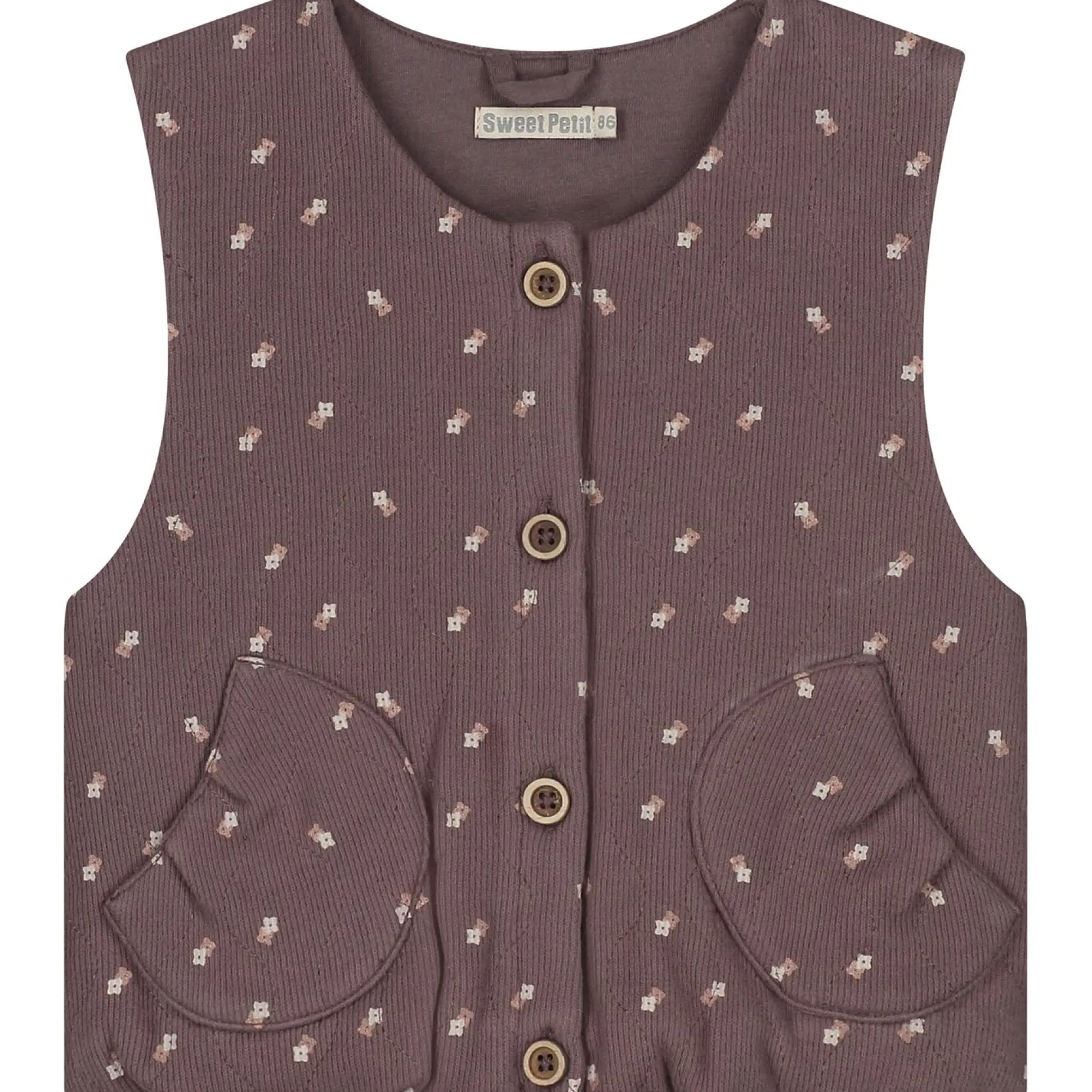 Sweet Petit baby gilet Jitte mouwloos all over print bruin