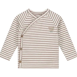 Sweet Petit Mini overslagshirt rib lange mouwen strepen bruin
