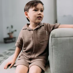 Sweet Petit peuter blouse Evan korte mouwen effen taupe