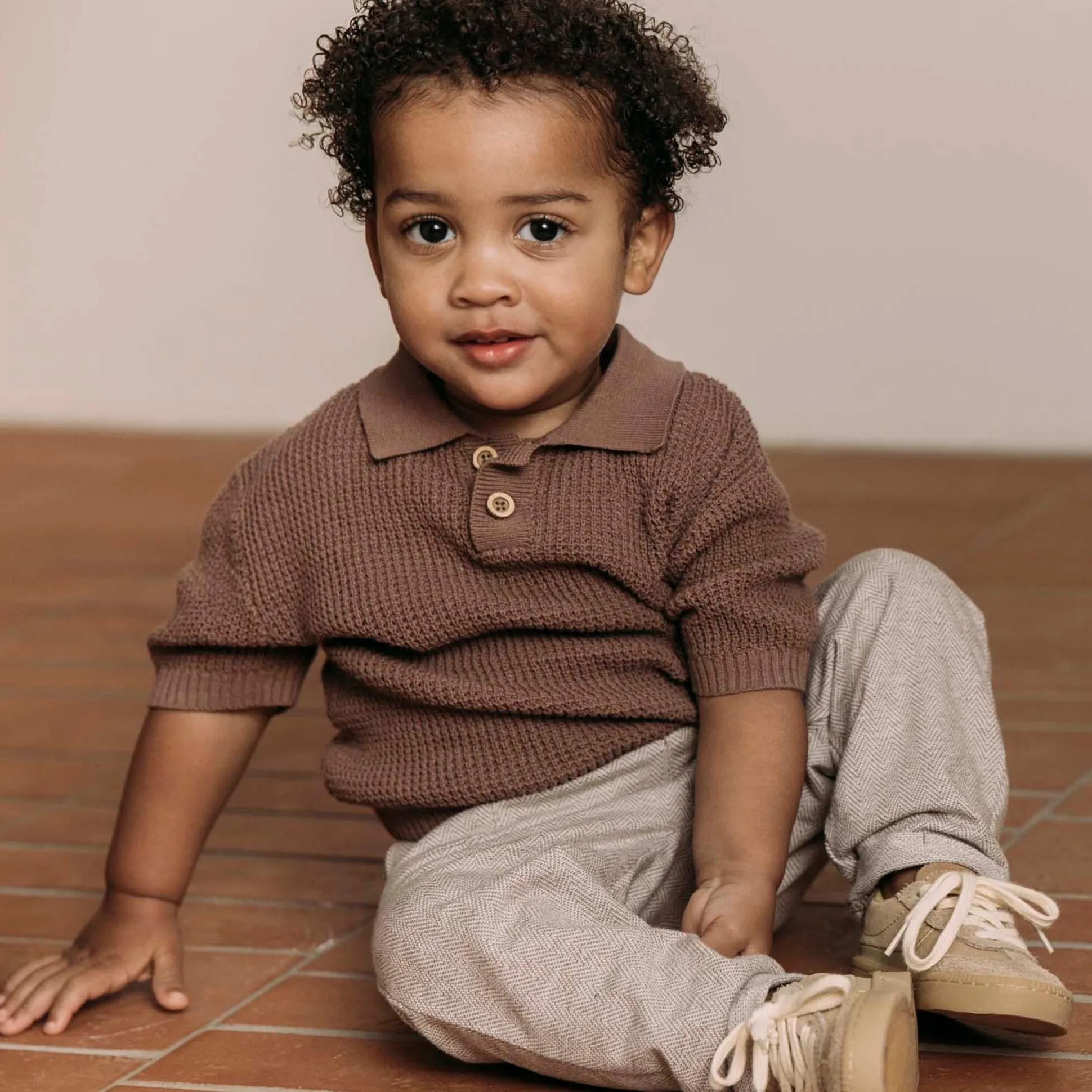Sweet Petit peuter polo korte mouwen effen bruin