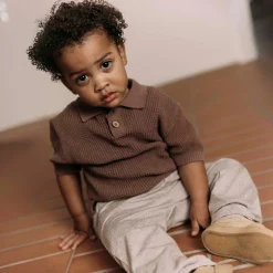Sweet Petit peuter polo korte mouwen effen bruin