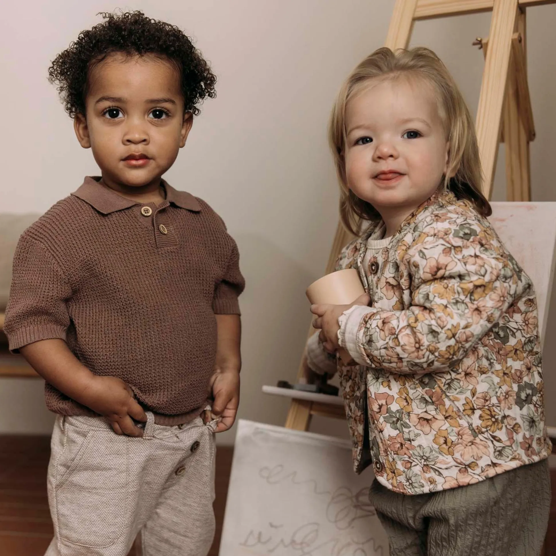 Sweet Petit peuter polo korte mouwen effen bruin