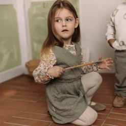 Sweet Petit peuter shirt Lin lange mouwen bloemen beige