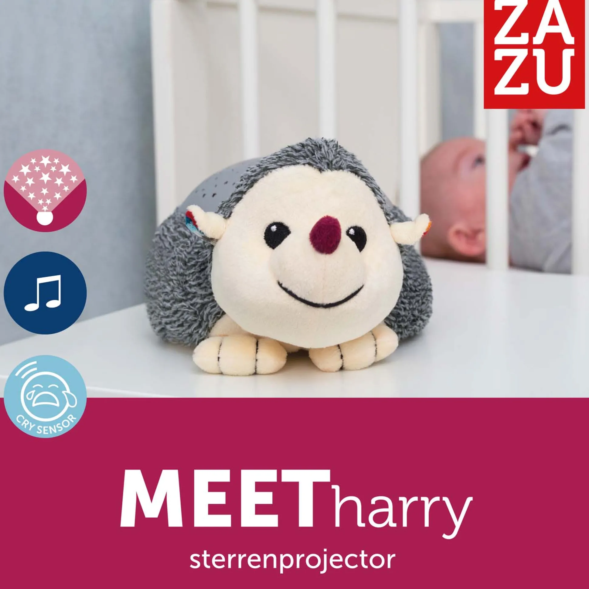 Zazu muziek projector harry de egel grijs